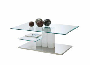 Table basse en verre avec piétement blanc