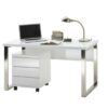 Table de bureau avec caisson laqué blanc