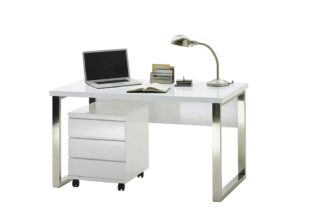 Table de bureau avec caisson laqué blanc