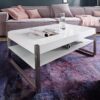 Table basse rectangulaire laqué blanc et acier brossé
