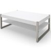 Table basse rectangulaire laqué blanc et acier brossé