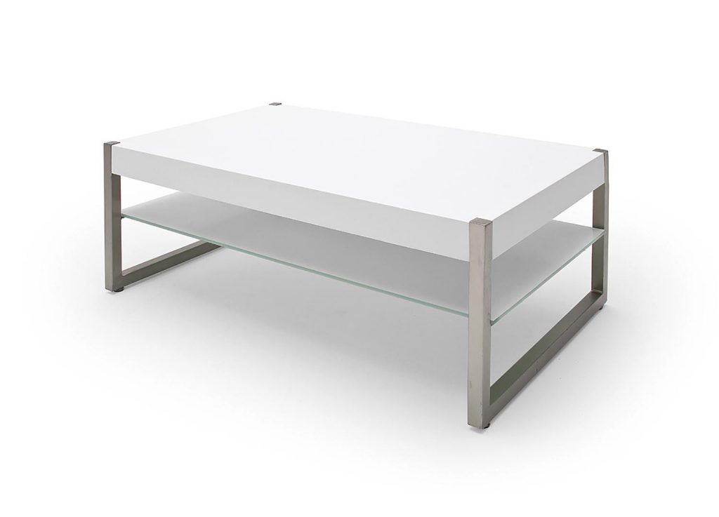 Table basse rectangulaire laqué blanc et acier brossé
