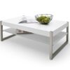 Table basse rectangulaire laqué blanc et acier brossé