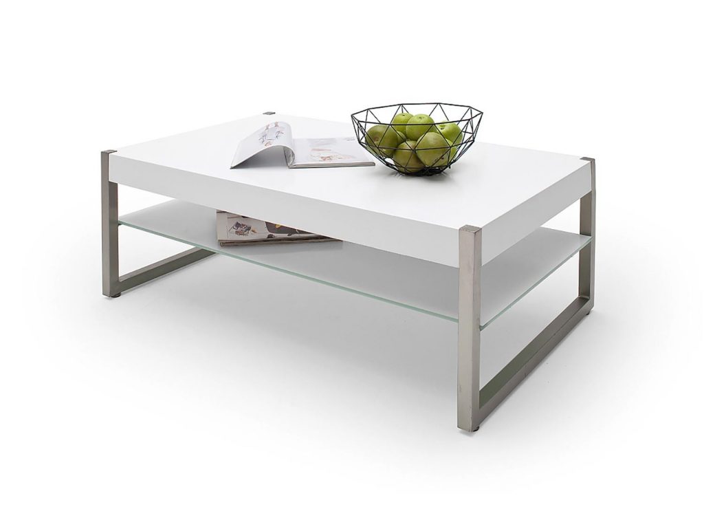 Table basse rectangulaire laqué blanc et acier brossé