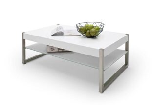 Table basse rectangulaire laqué blanc et acier brossé