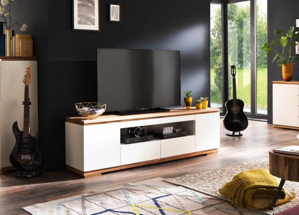 Long meuble TV bas moderne blanc