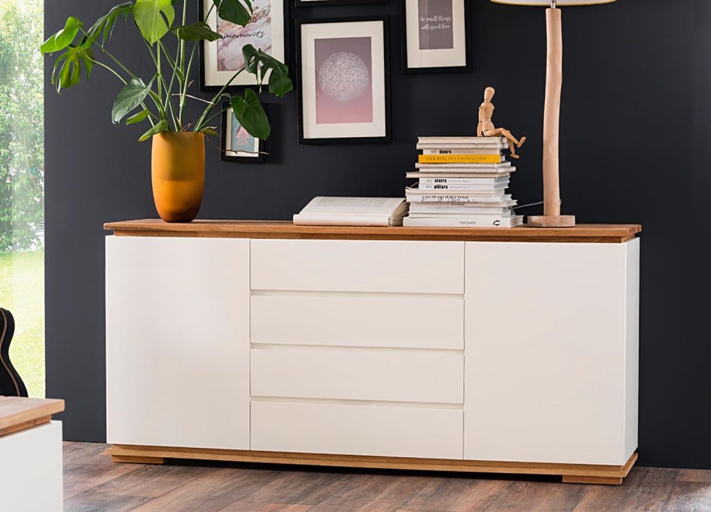 Buffet bois et blanc laqué mat