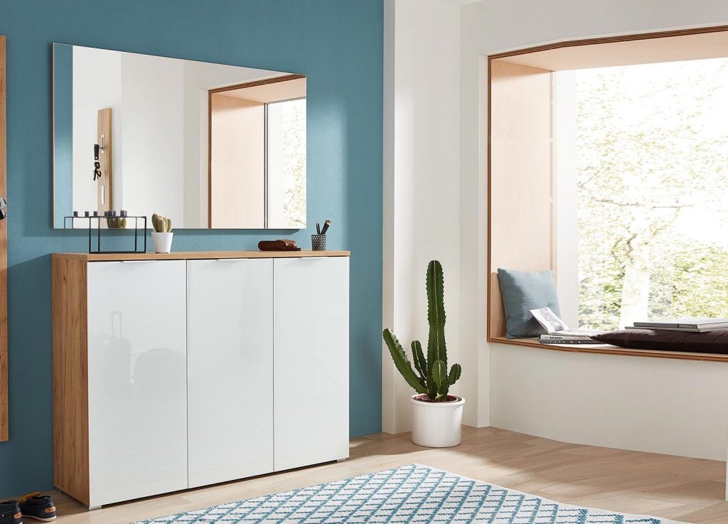 Meuble à chaussures blanc et bois moderne