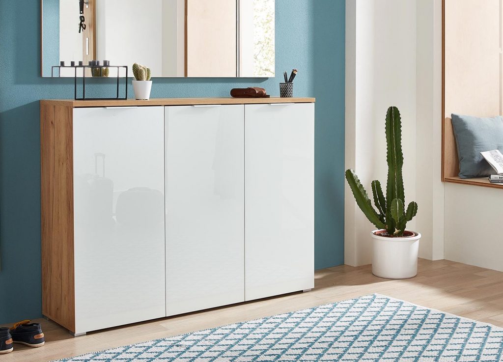 Meuble à chaussures blanc et bois moderne
