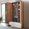 Armoire dressing blanc et bois avec miroir