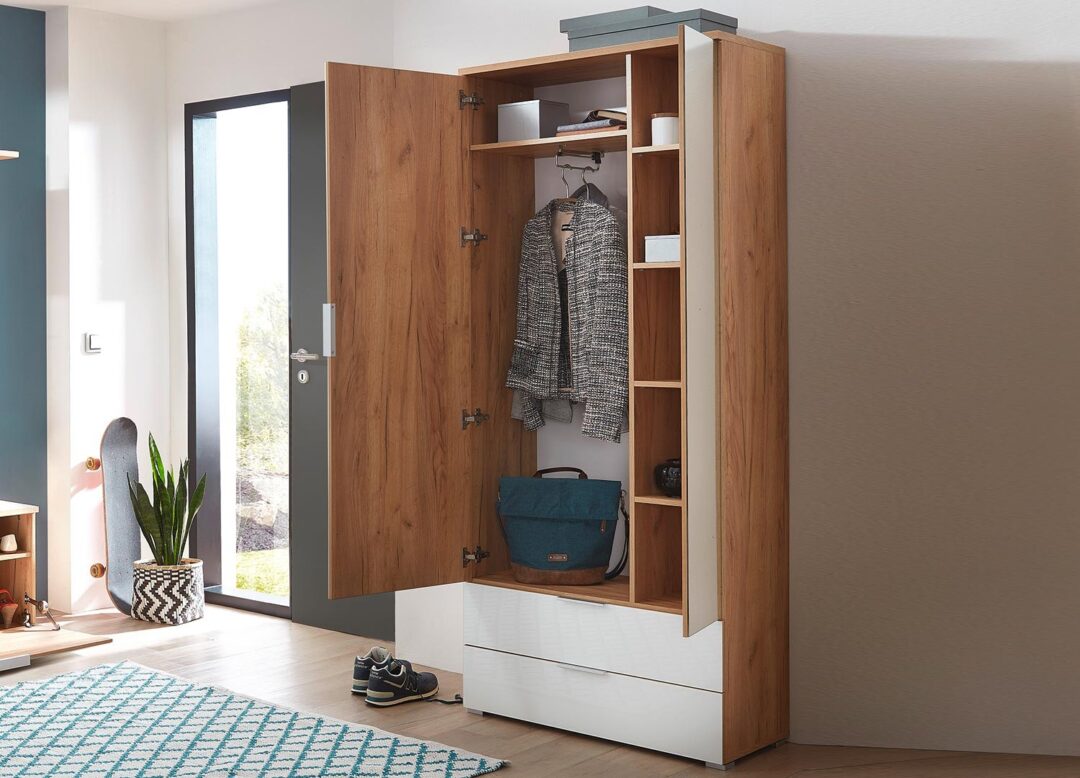 Armoire dressing blanc et bois avec miroir