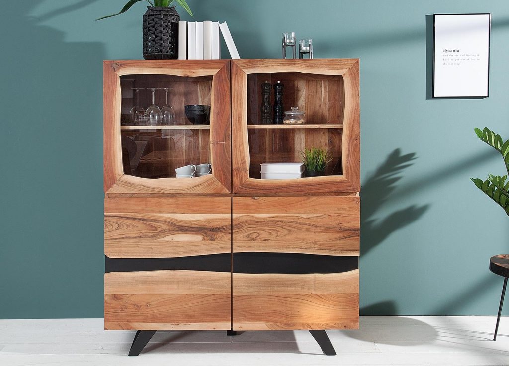 Meuble buffet haut vitré en bois et métal