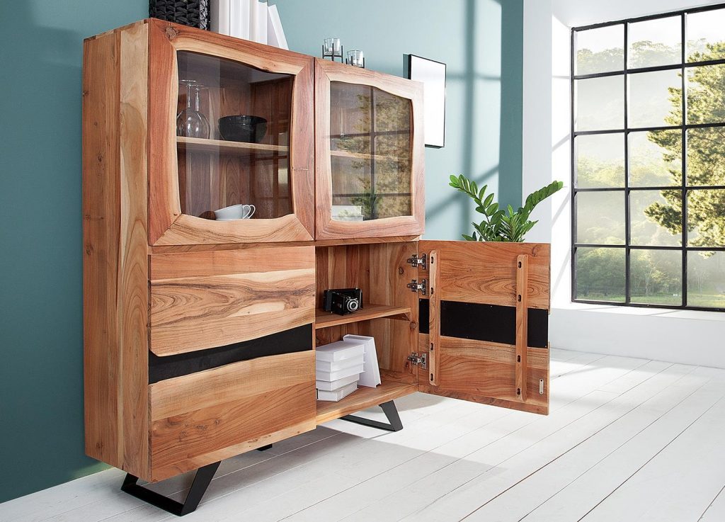 Meuble buffet haut vitré en bois et métal