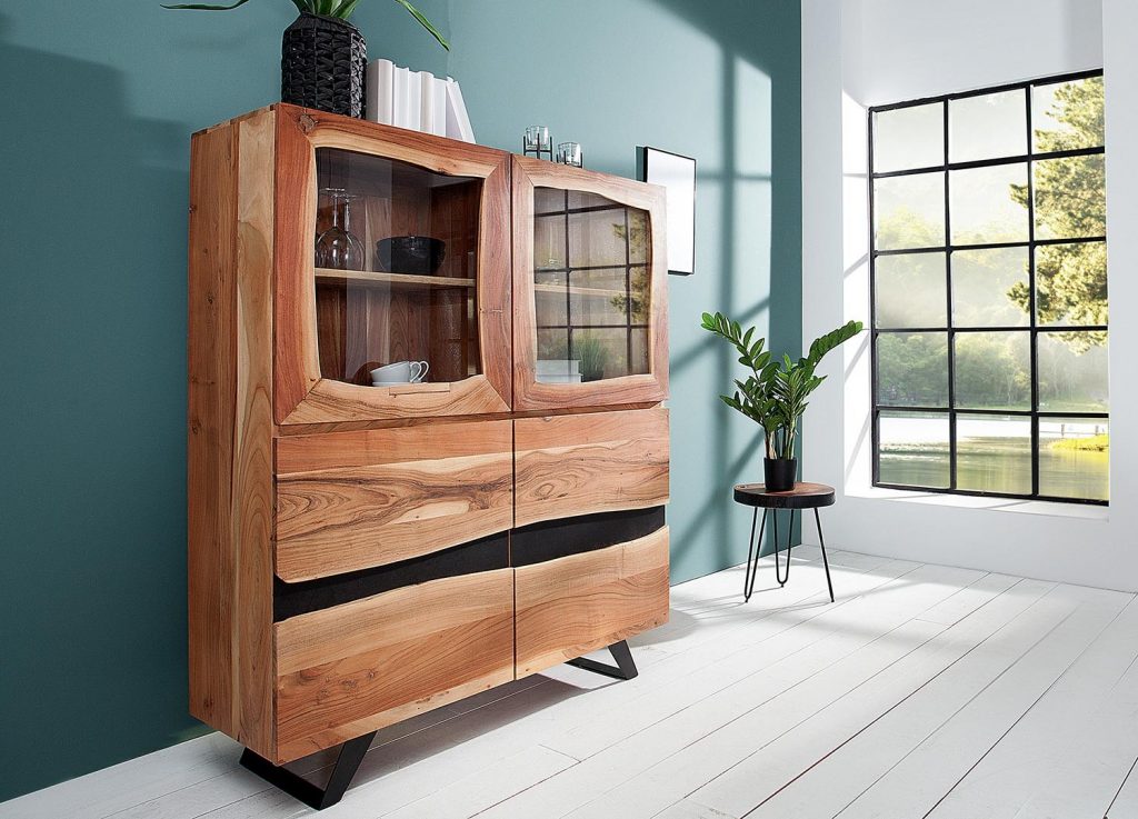 Meuble buffet haut vitré en bois et métal