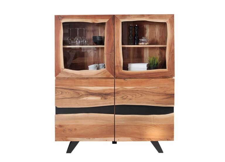 Buffet Meuble Rangement 2 Portes Chevrons étagère Réglable Pieds Acier