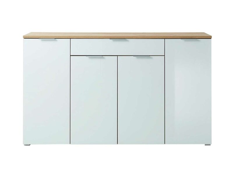 Buffet moderne verre blanc et chêne