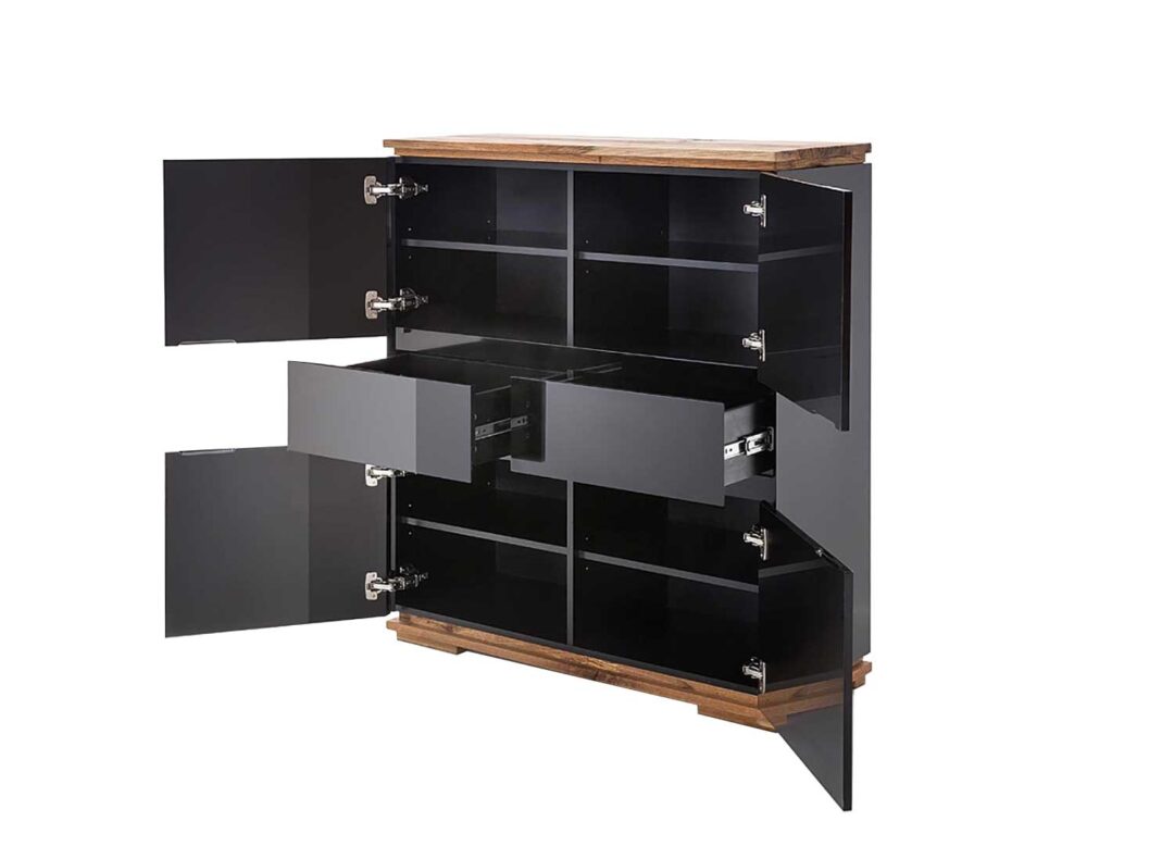 Meuble buffet bois noir laqué