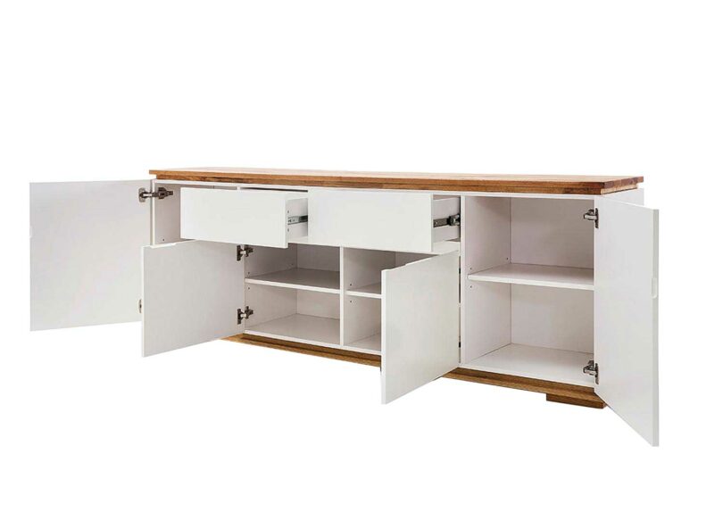 Buffet long bois et blanc laqué