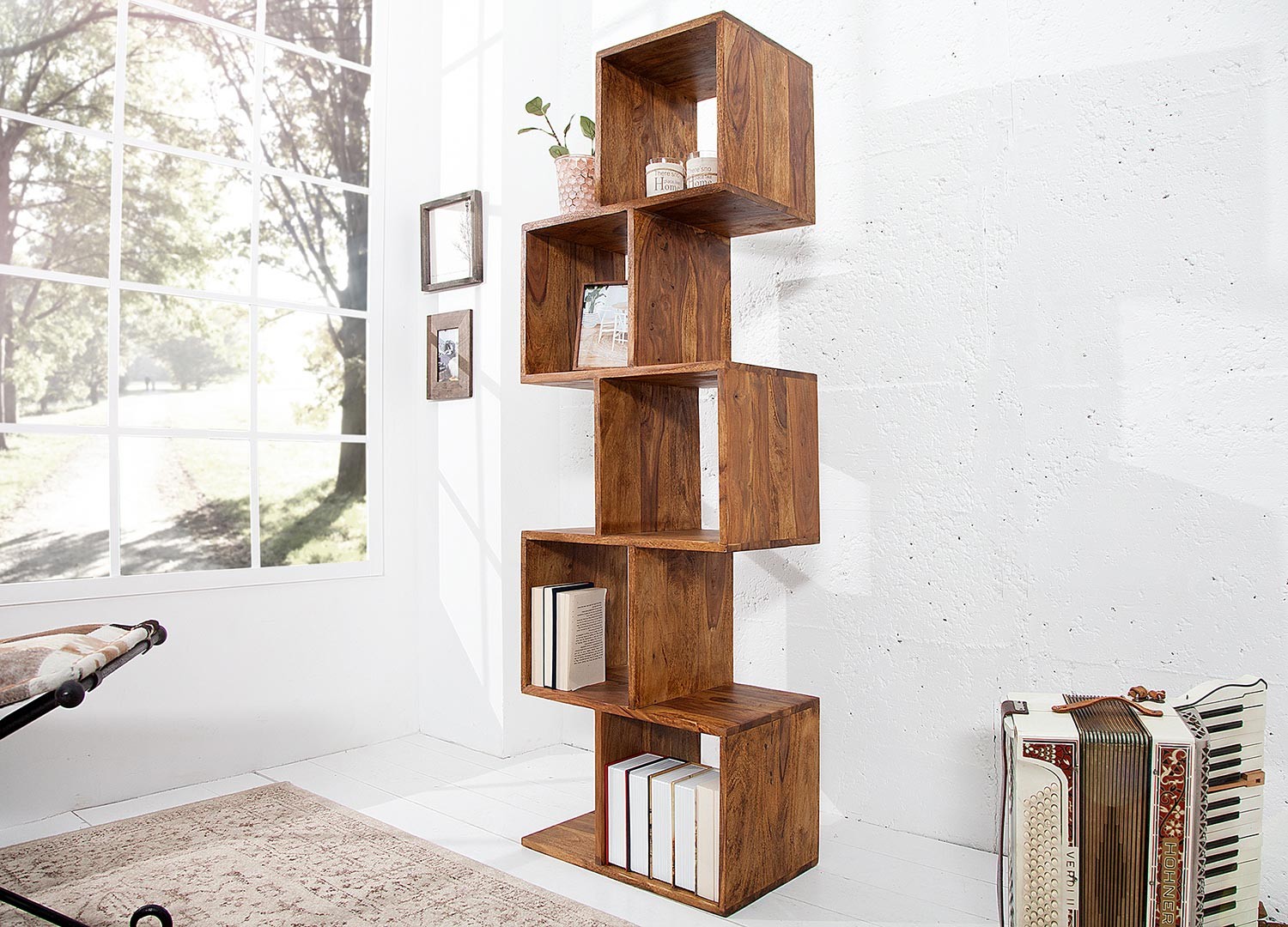 Meuble bibliothèque en bois massif de shesham style rétro