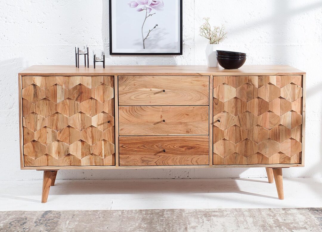 buffet en bois d'acacia effet marqueterie