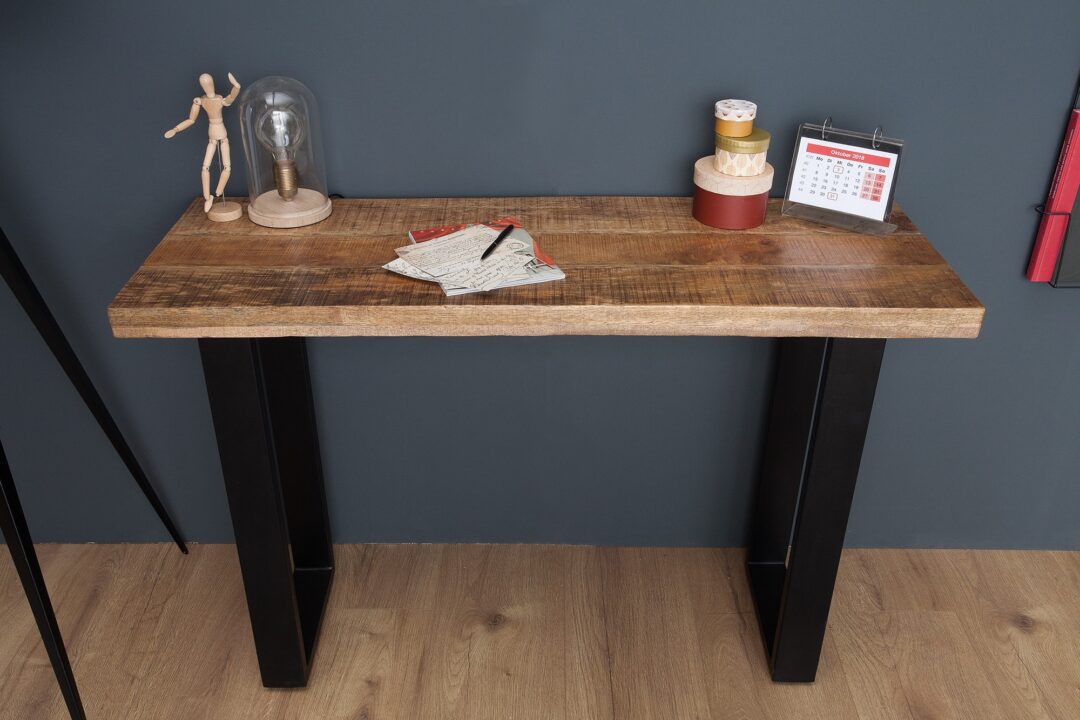 Meuble console en bois de manguier et pied métal noir