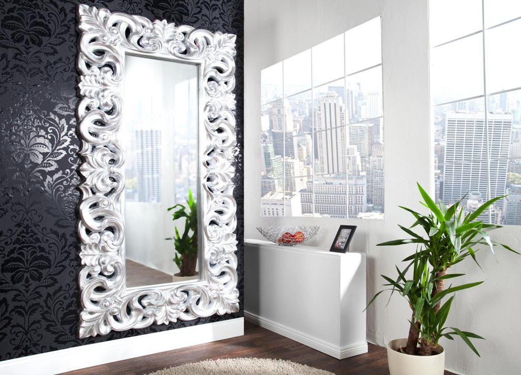 Miroir rectangulaire argenté / Style baroque