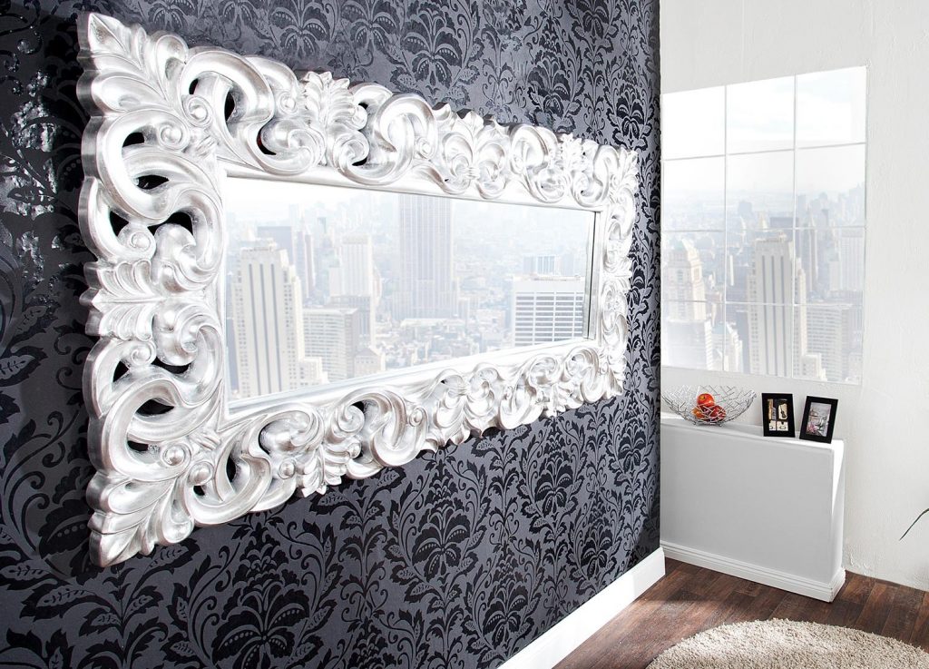 Miroir rectangulaire argenté / Style baroque
