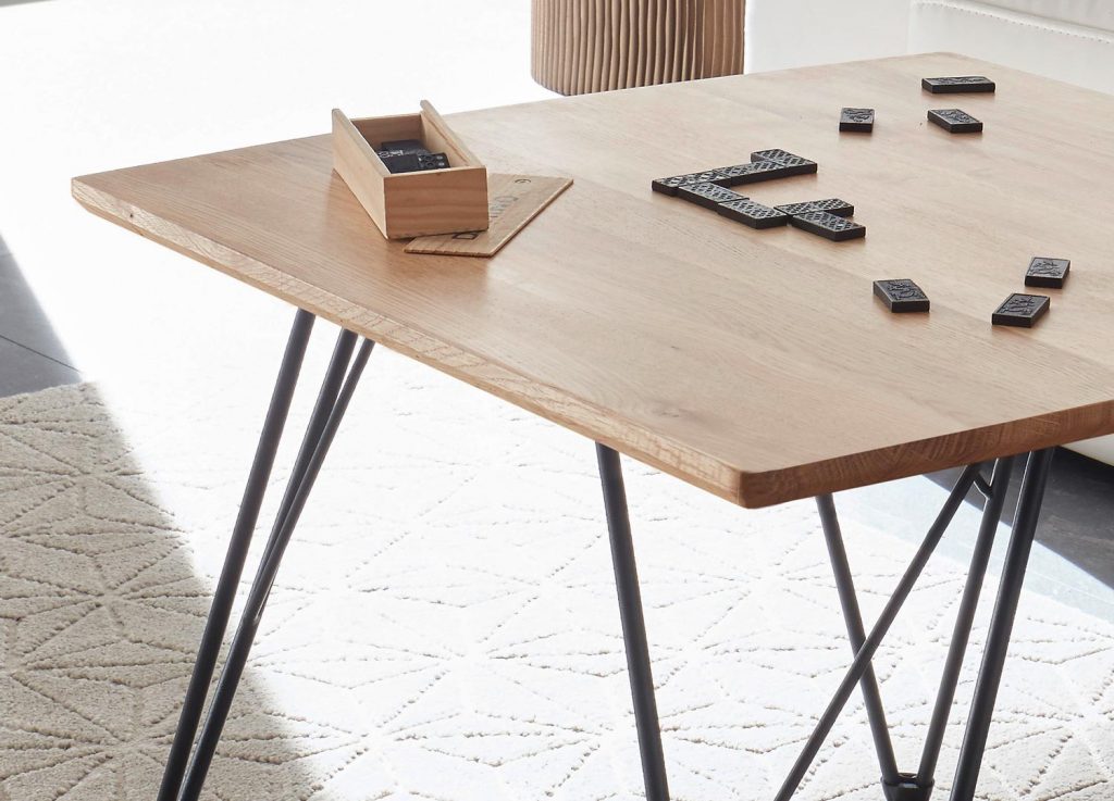 Table basse carrée / Bois et métal forgé