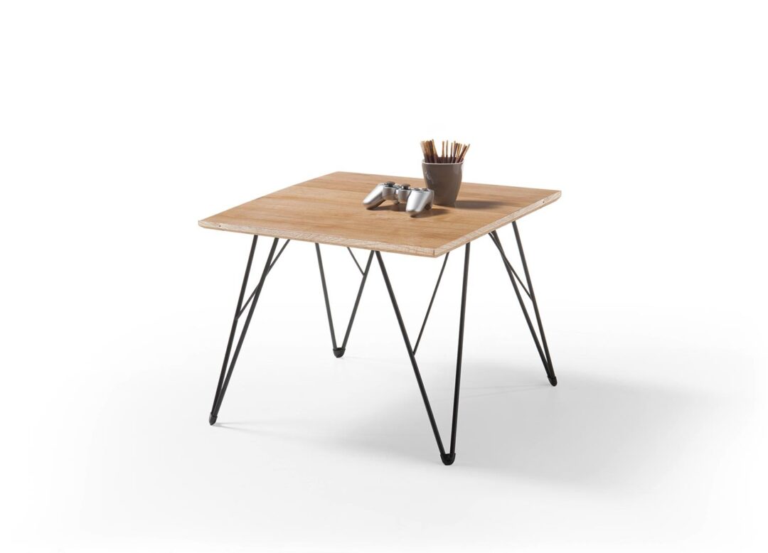 Table basse carrée / Bois et métal forgé