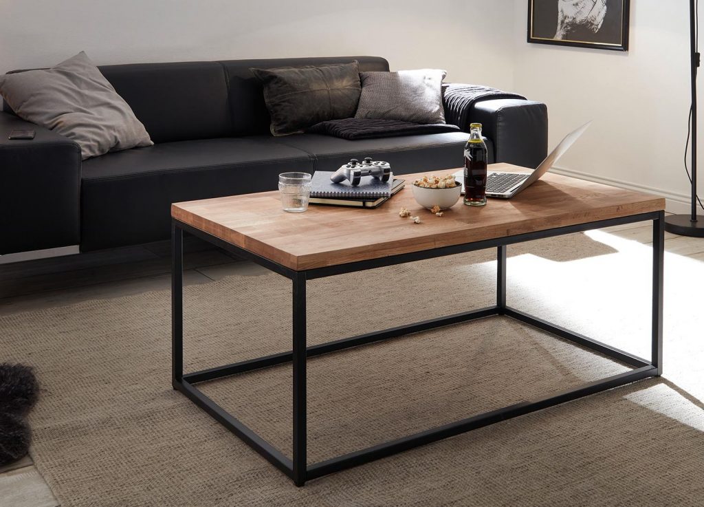 Table basse rectangulaire en bois et métal