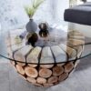 Table basse ronde bois et verre