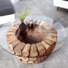 Table basse ronde bois et verre