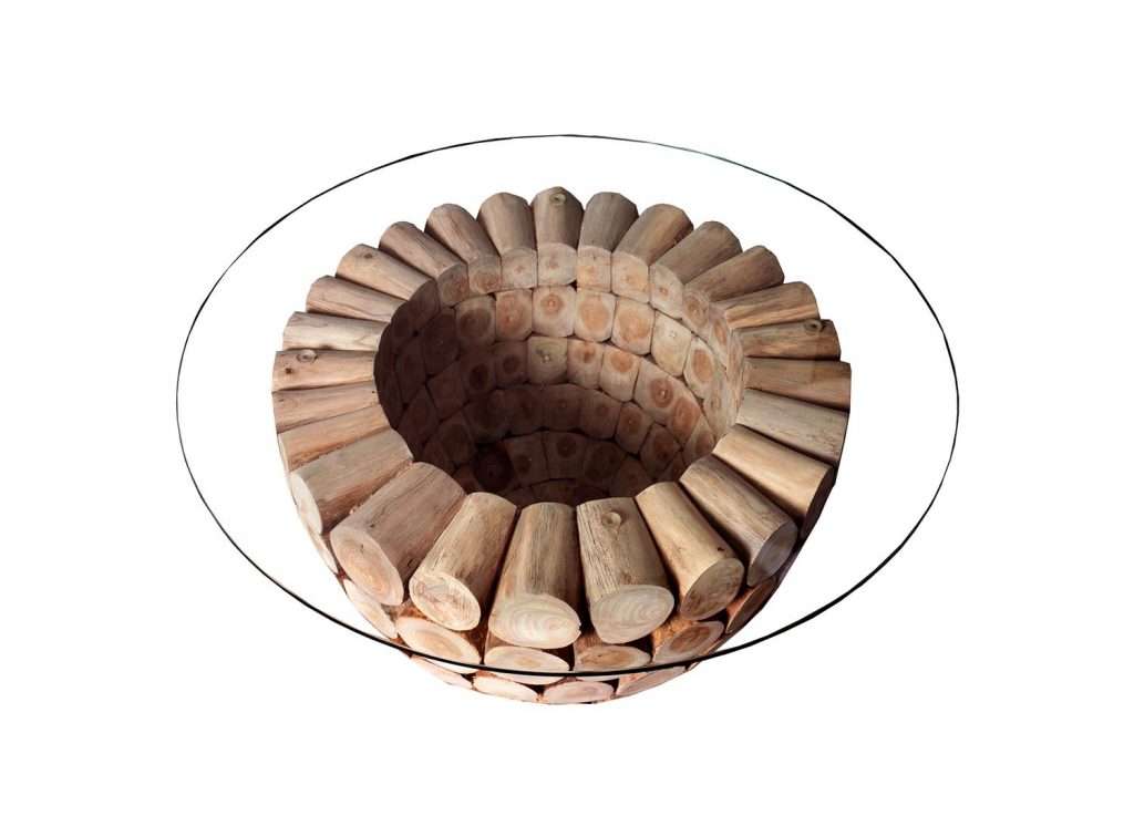 Table basse ronde bois et verre