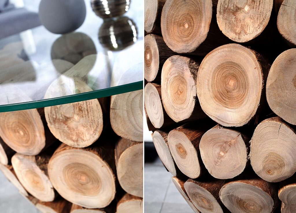 Table basse ronde bois et verre