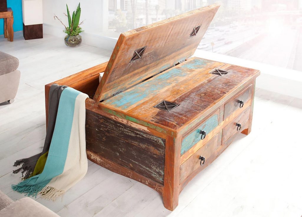 Table basse vintage en bois recyclé