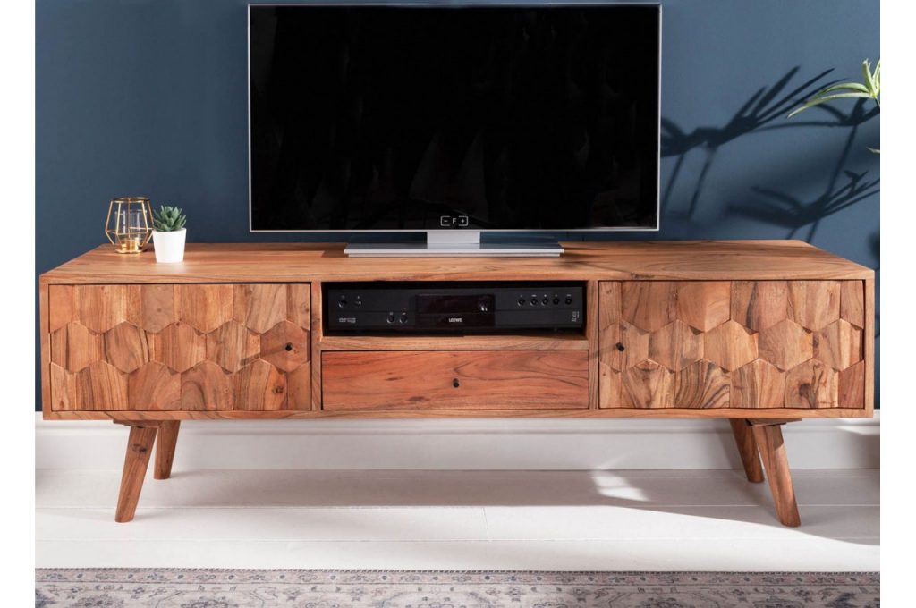 Meuble TV en bois d'Acacia massif style scandinave et rétro