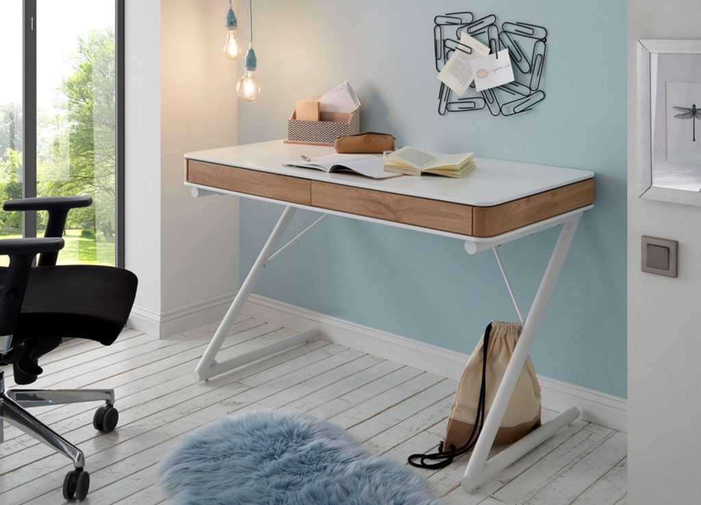 Meuble bureau blanc laqué et bois