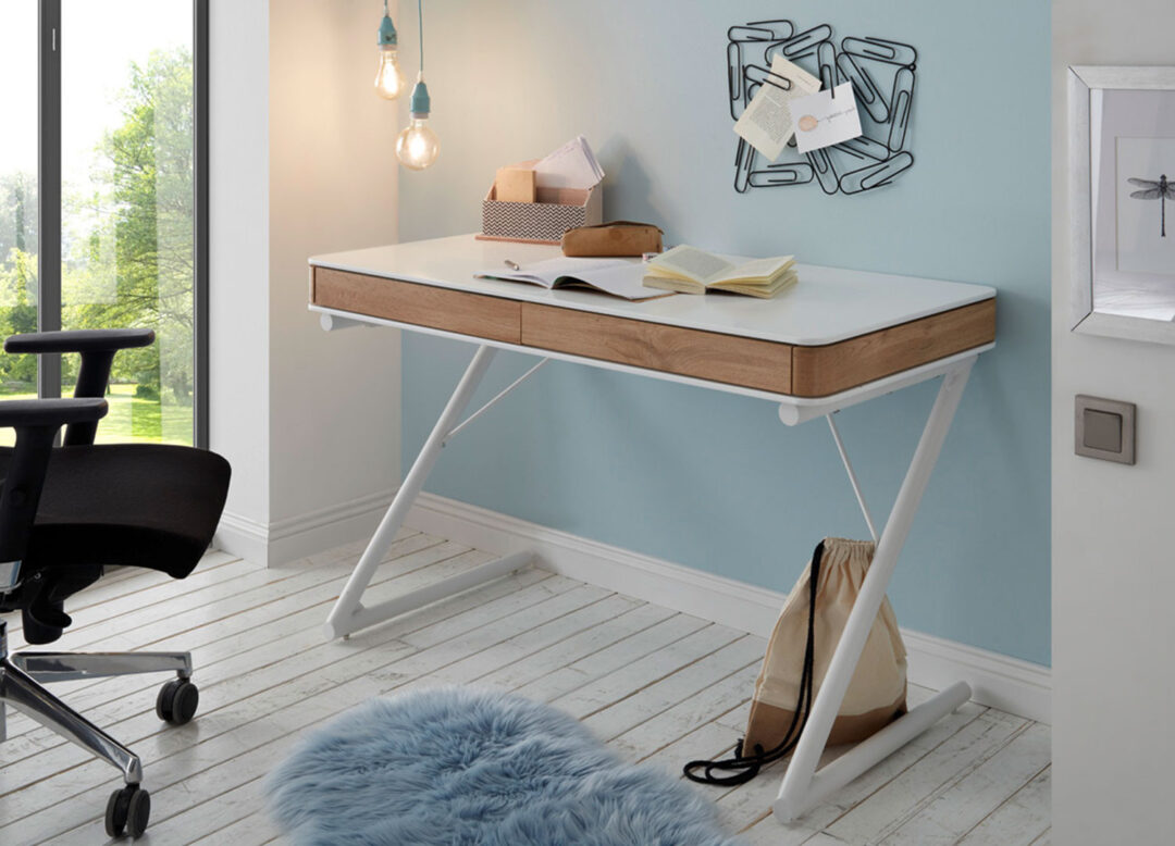 Meuble bureau blanc laqué et bois