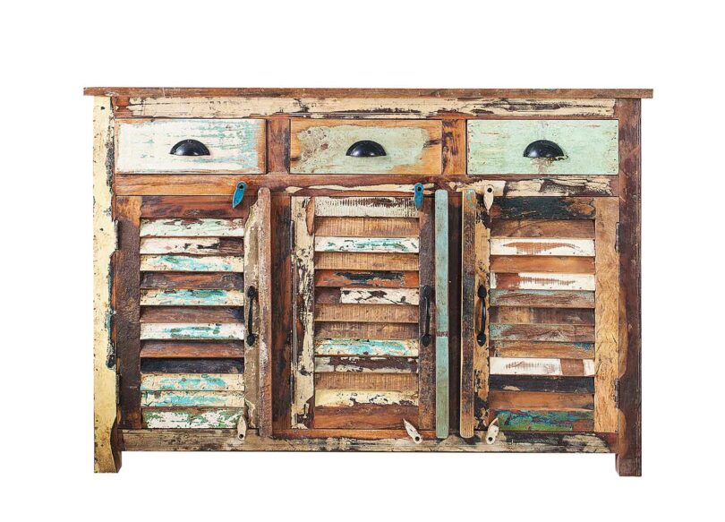 meuble buffet en bois recyclé coloré