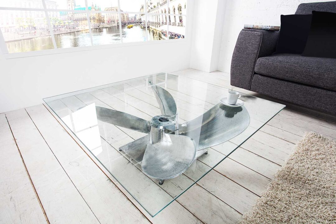 Table basse hélice de bateau en argent design