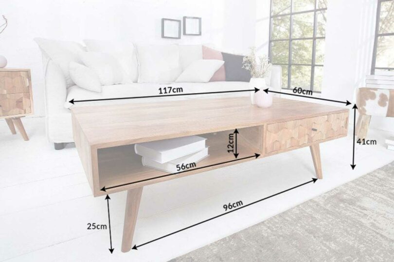 Dimensions de la table de salon en bois massif