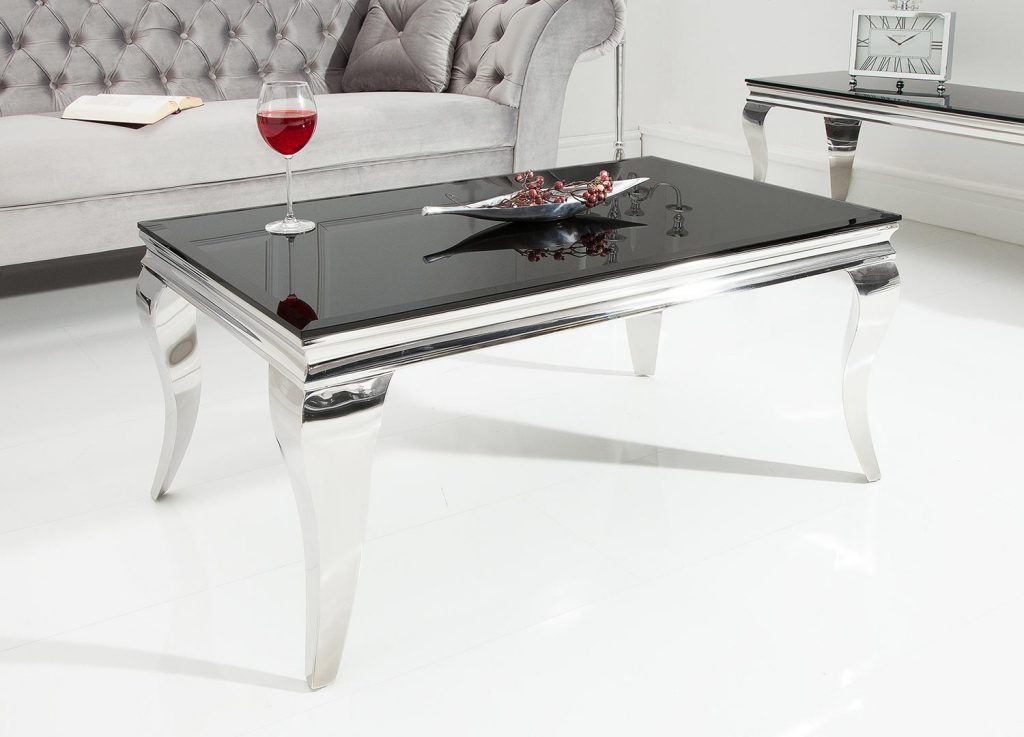 Table basse rectangulaire noire et métal chromé