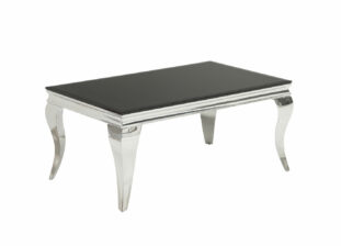 Table de salon en verre et acier poli