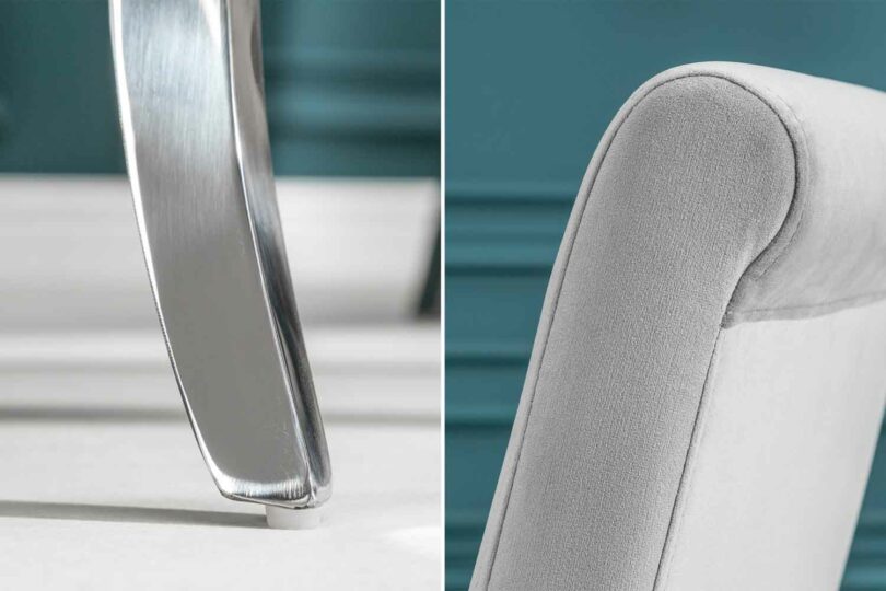 Piétement et dossier de la chaise en velours gris