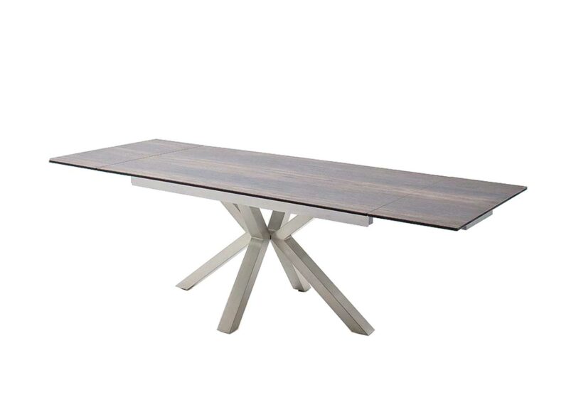 table a manger moderne extensible plateau en ceramique chene fonce
