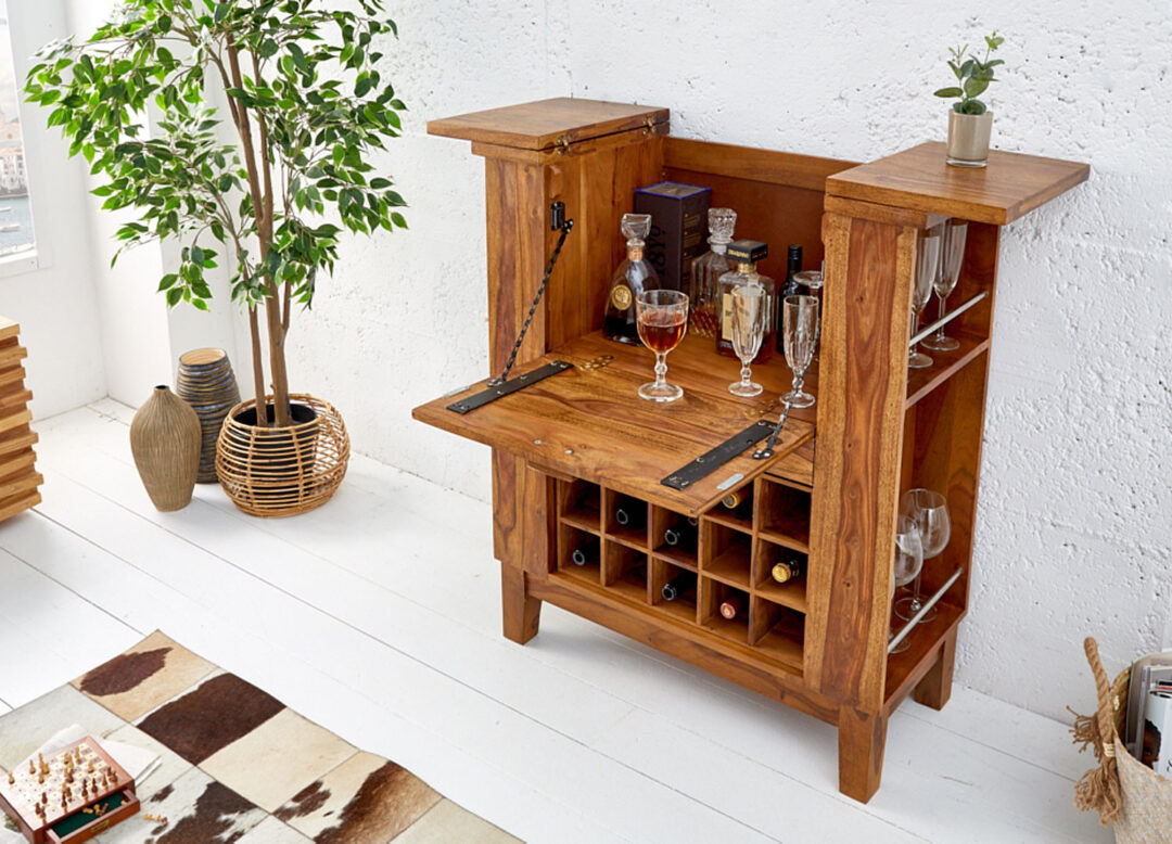 Bar en bois massif de shesham avec rangement pour bouteille