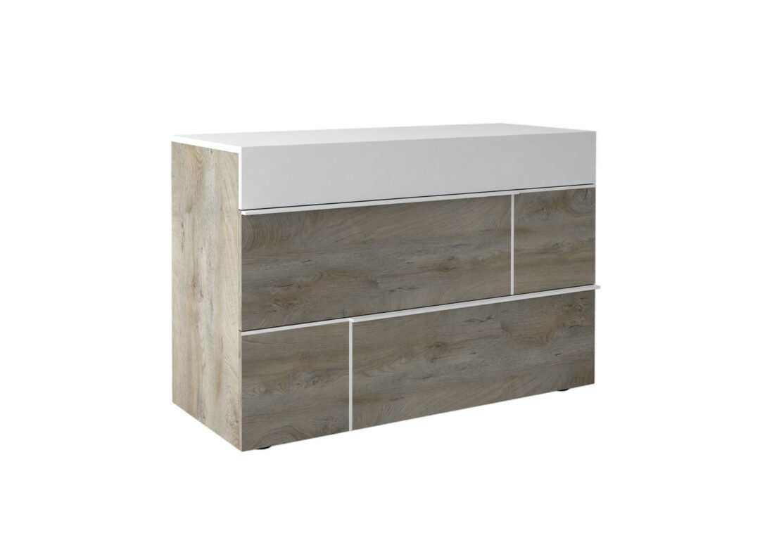 Commode blanche laquée mat et bois