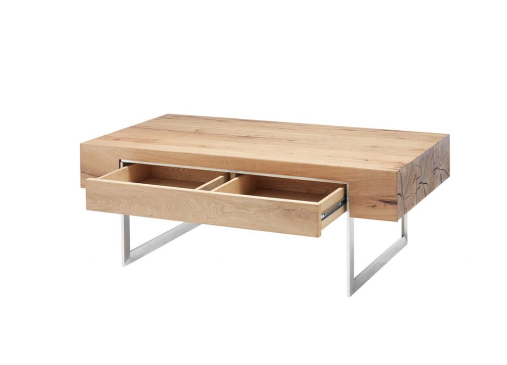 Table basse chêne huilé / Pieds acier brossé