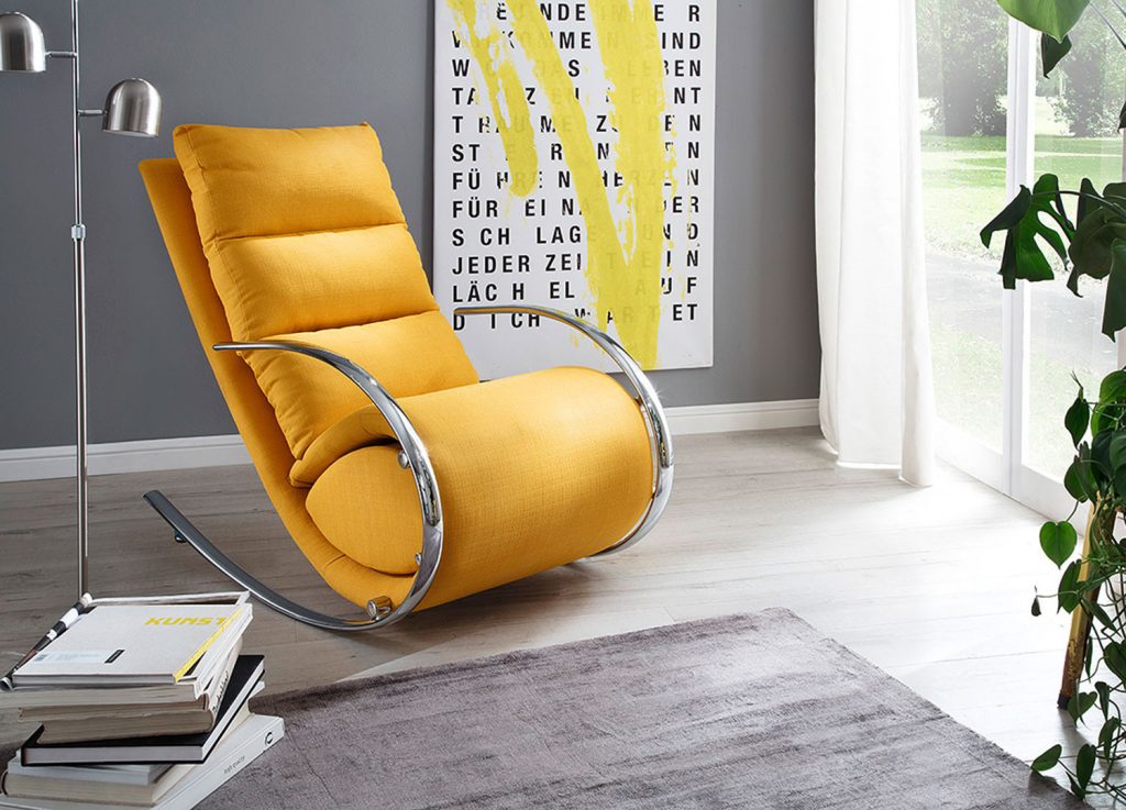 Fauteuil relax / Tissu jaune pieds chromés
