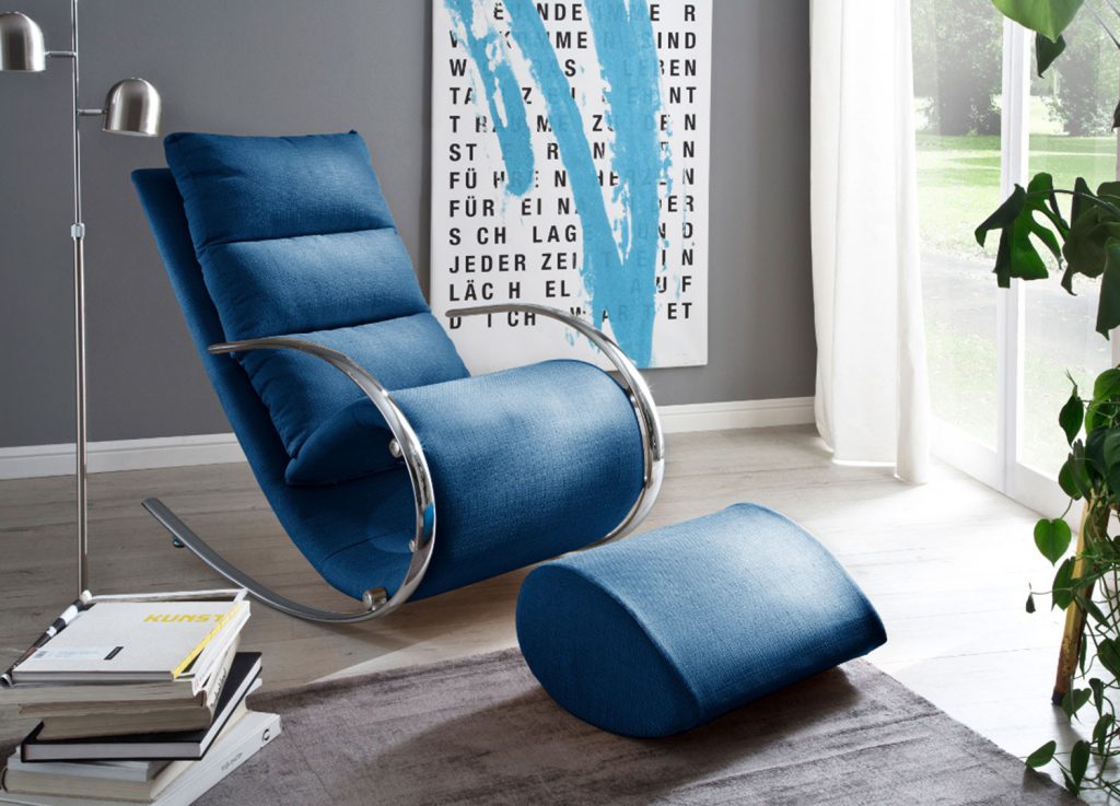Fauteuil relax / Tissu bleu pieds chromés